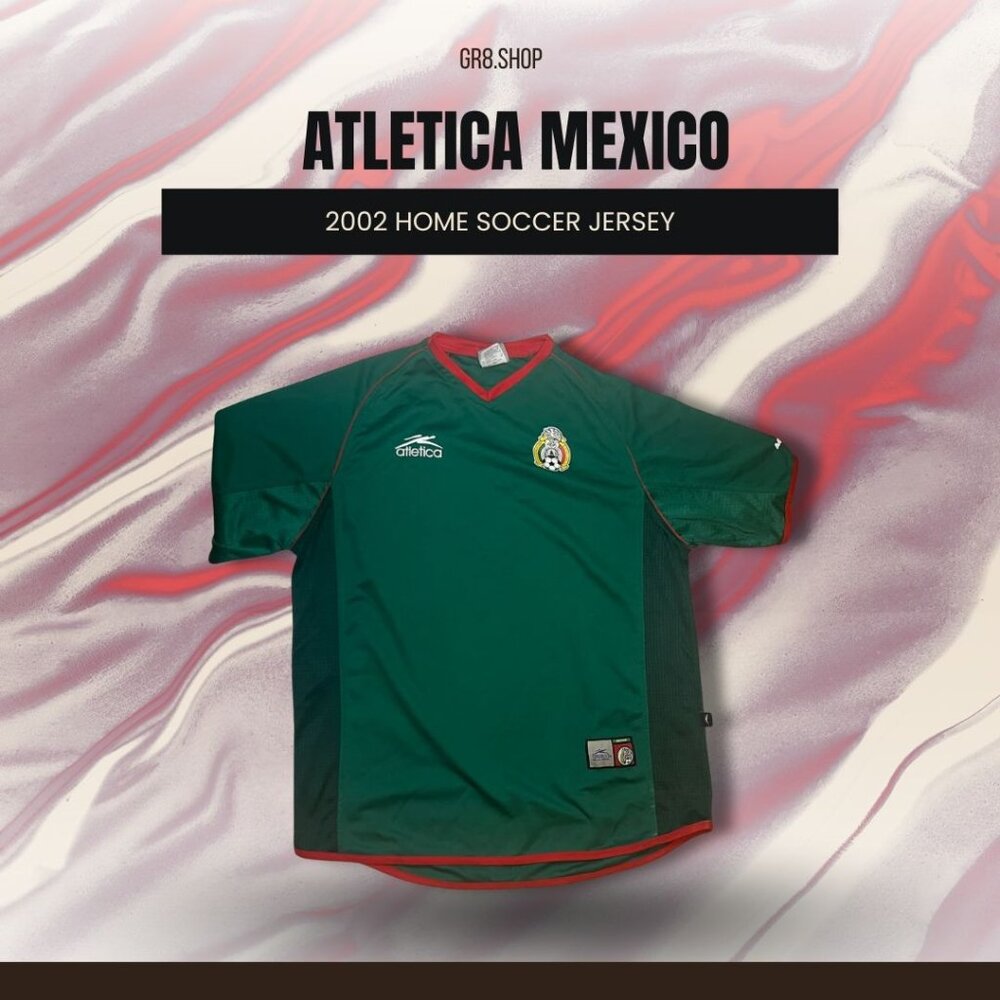 Atletica Mexico 2002 Home Soccer Jersey Green/Red Short Sleeve Coca-Cola Logo Me